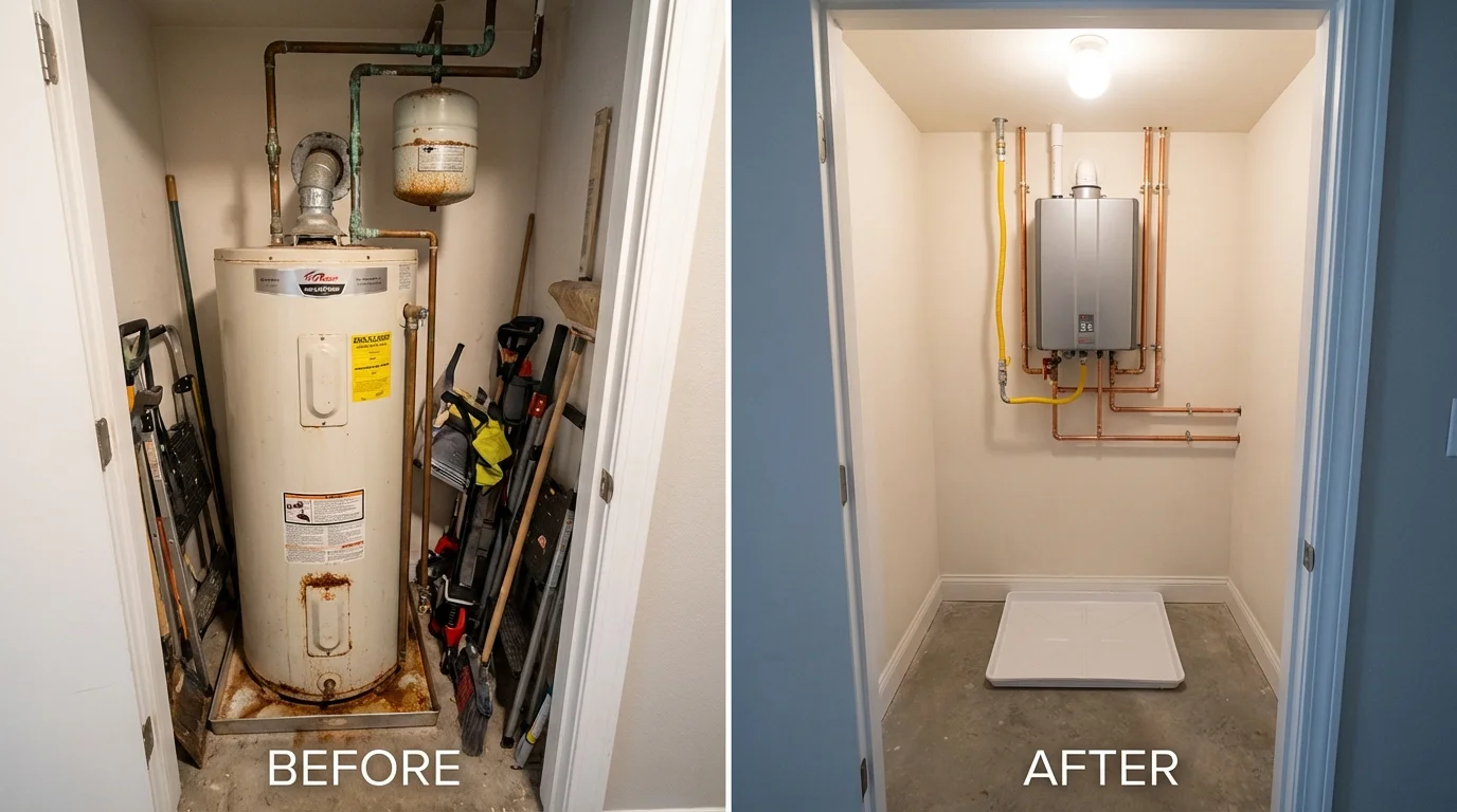 Tank water heater versus wall-mounted tankless unit comparison for Haddonfield, NJ homeowners