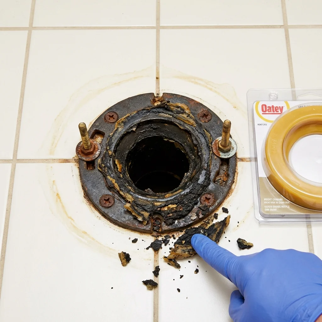 Failed wax ring showing water seepage at the base of a toilet in a Haddonfield, NJ home