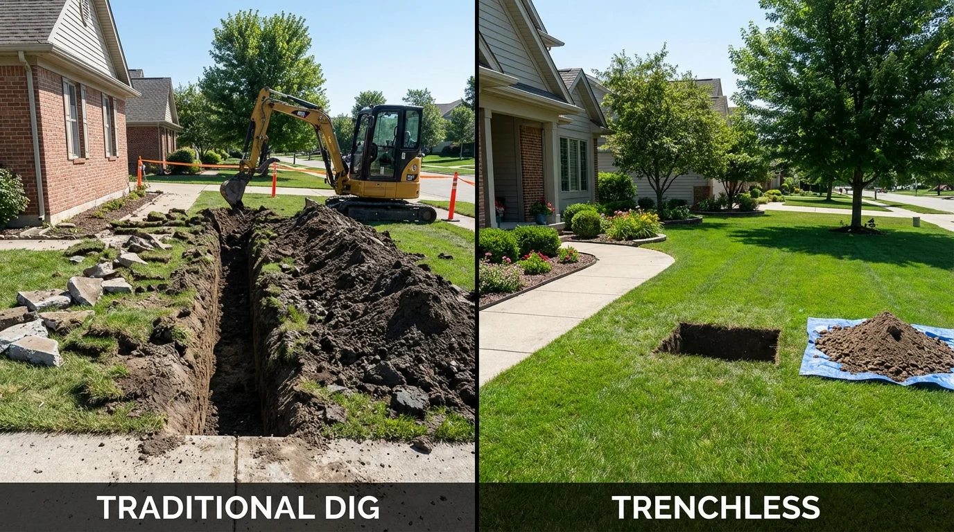 Trenchless sewer repair with minimal yard damage versus traditional excavation in Haddonfield, NJ